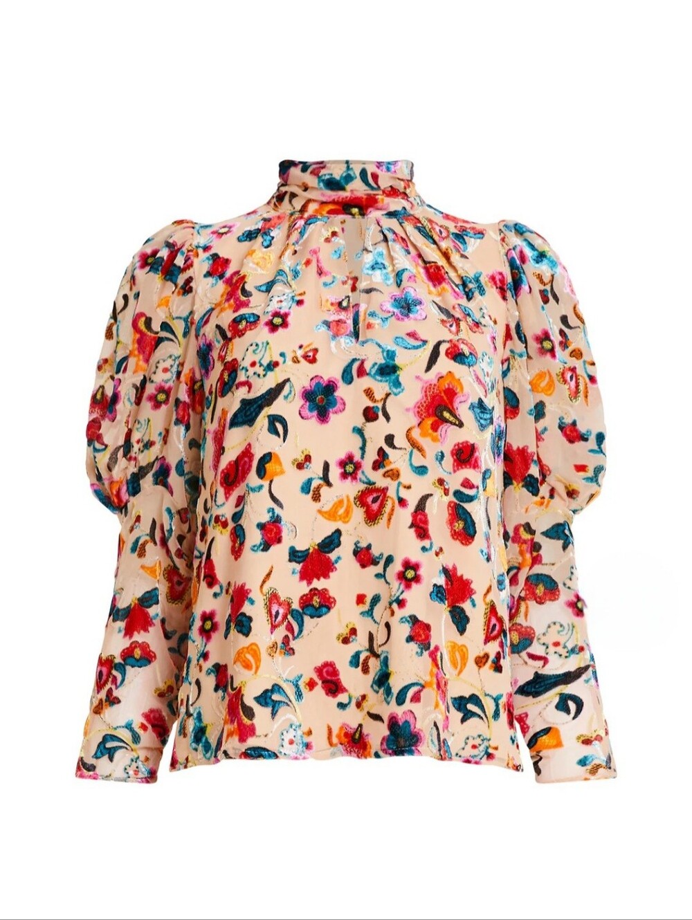 Pre-Loved French Connection Multicolor Floral Tie-Neck Blouse in Size S/M - Picture 2 of 15